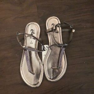 Black Metal Sparkly Thong Sandals